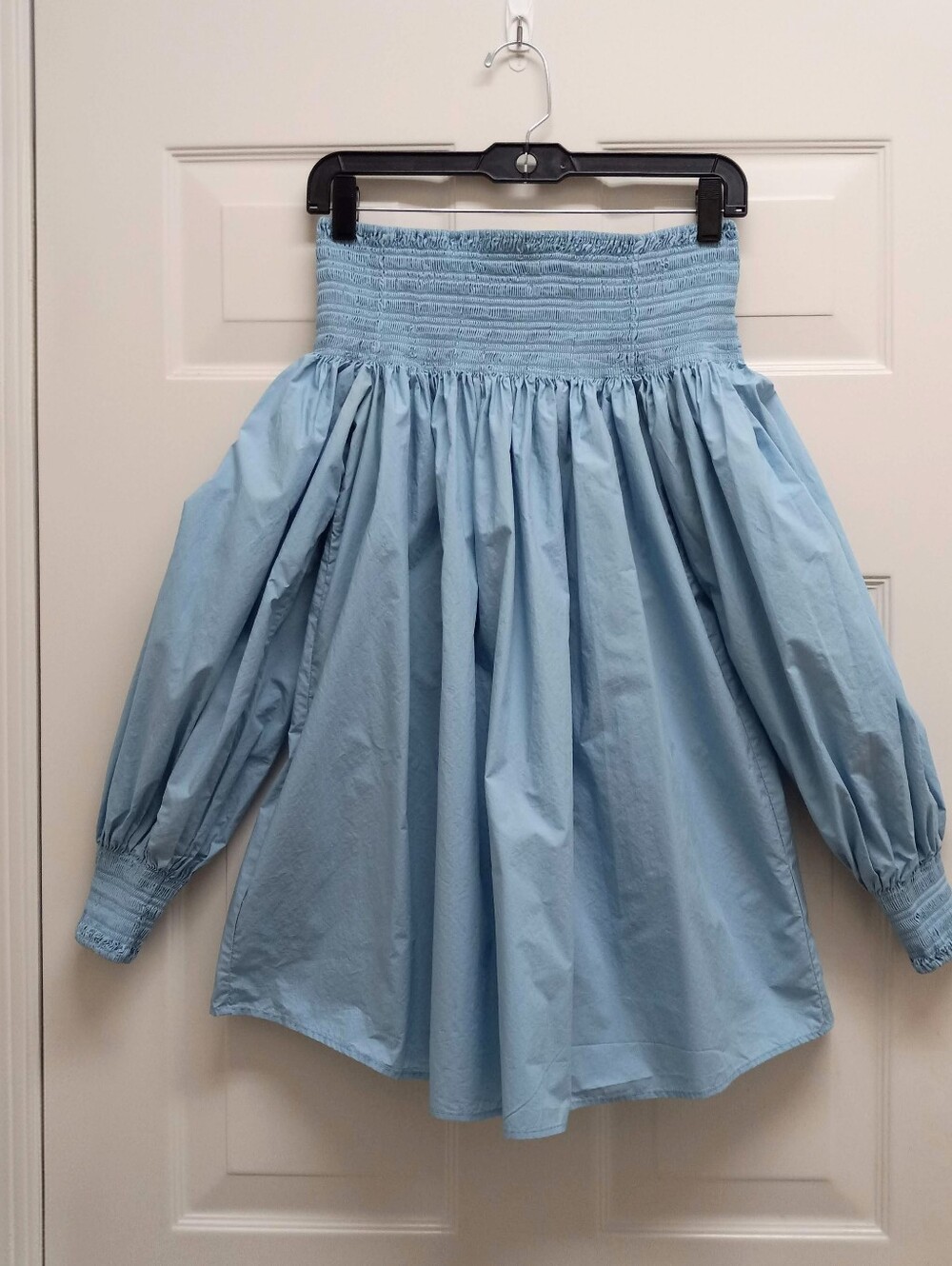 COS Smocked Off Shoulder Top Puff Sleeve Oversized Powder Blue XS Boho Festival